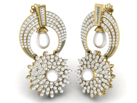 Printable 3D Jewelry design of Earrings with diamonds 3D Model