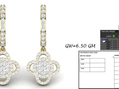 Printable 3D Jewelry design of Earrings with diamonds 3D Model
