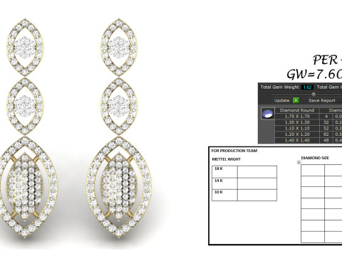 Printable 3D Jewelry design of Earrings with diamonds 3D Модель