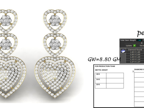 Printable 3D Jewelry design of Earrings with diamonds Modello 3D