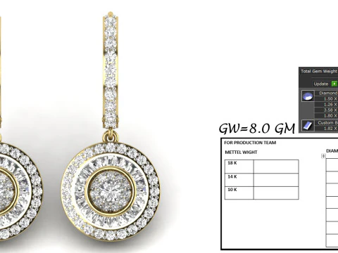 Printable 3D Jewelry design of Earrings with diamonds 3D Model