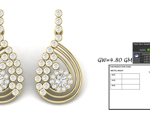 Printable 3D Jewelry design of Earrings with diamonds 3D Model