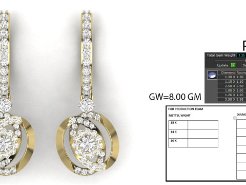 Printable 3D Jewelry design of Earrings with diamonds 3D Model