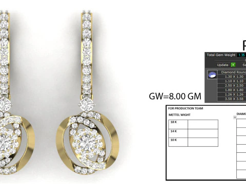 Printable 3D Jewelry design of Earrings with diamonds 3D Model