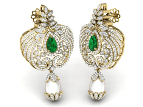 Printable 3D Jewelry design of Earrings with diamonds 3D Model