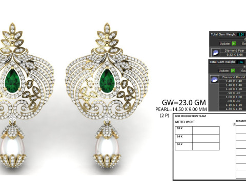 Printable 3D Jewelry design of Earrings with diamonds 3D Modell