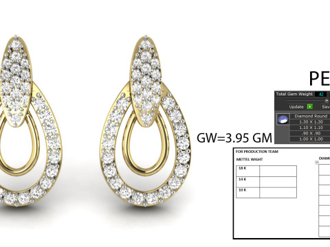 Printable 3D Jewelry design of Earrings with diamonds Model 3D