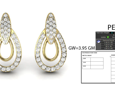 Printable 3D Jewelry design of Earrings with diamonds 3D Model