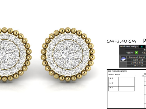 Printable 3D Jewelry design of Earrings with diamonds Model 3D