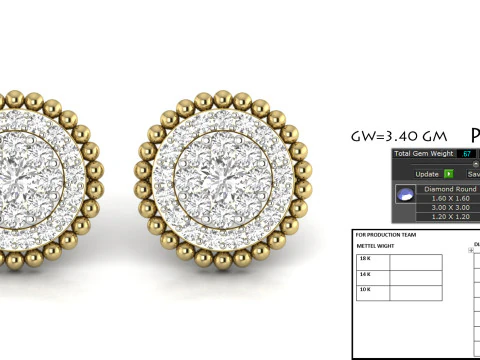 Printable 3D Jewelry design of Earrings with diamonds 3D Model