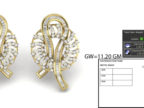 Printable 3D Jewelry design of Earrings with diamonds 3D Model