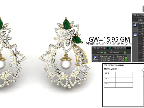 Printable 3D Jewelry design of Earrings with diamonds 3D Model