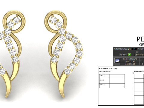 Printable 3D Jewelry design of Earrings with diamonds 3D Model