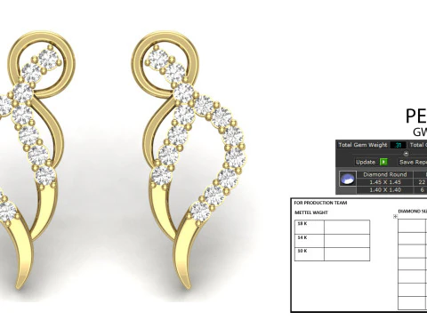 Printable 3D Jewelry design of Earrings with diamonds 3D Model