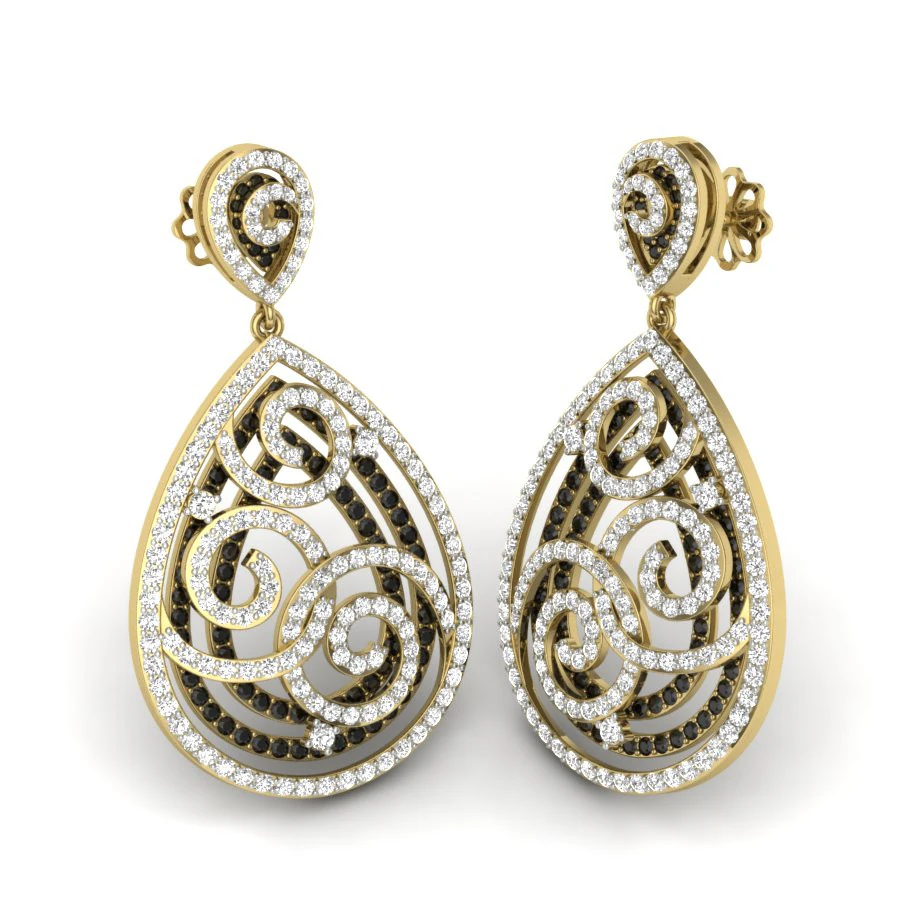 Printable 3D Jewelry design of Earrings with diamonds 3D Model .c4d .max .obj .3ds .fbx .stl .blend 