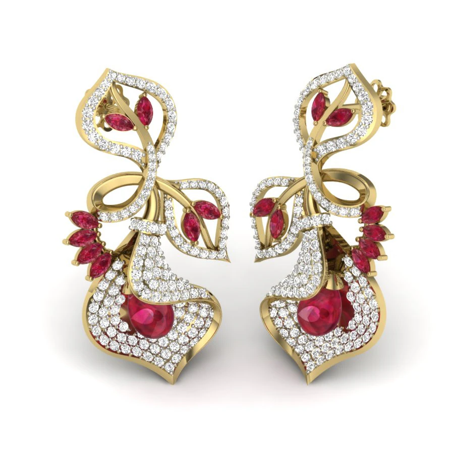 Printable 3D Jewelry design of Earrings with diamonds 3D Model .c4d .max .obj .3ds .fbx .stl .blend 