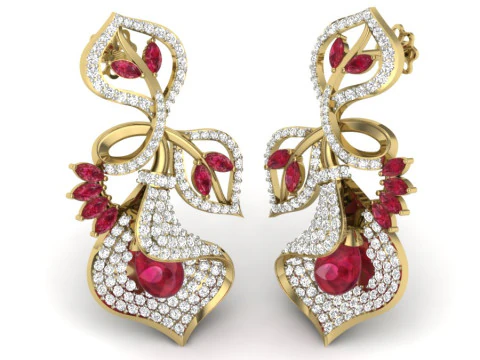 Printable 3D Jewelry design of Earrings with diamonds 3D Model