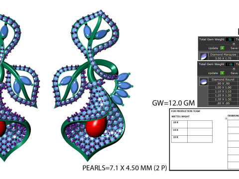 Printable 3D Jewelry design of Earrings with diamonds 3D 模型