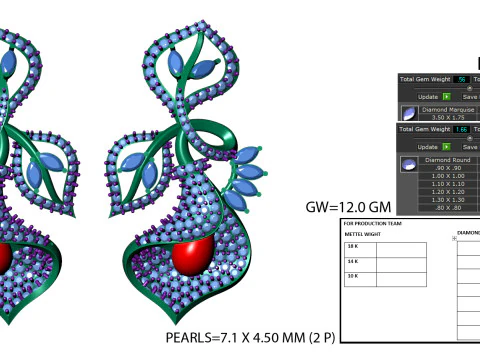 Printable 3D Jewelry design of Earrings with diamonds 3D Model