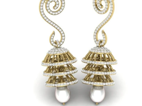 Printable 3D Jewelry design of Earrings with diamonds 3D Model