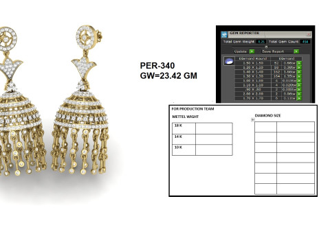 हीरे के साथ झुमके का प्रिंट करने योग्य 3डी आभूषण डिजाइन 3D मॉडल
