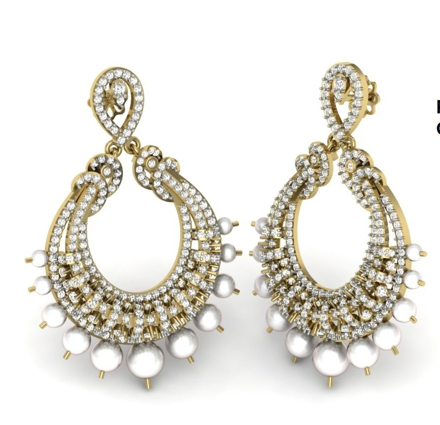 Printable 3D Jewelry design of Earrings with diamonds 3D Model .c4d .max .obj .3ds .fbx .stl .blend 