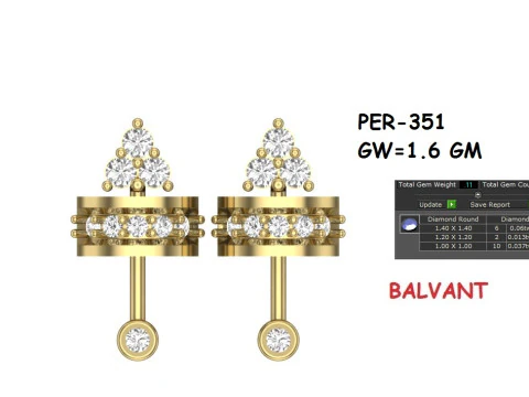 Printable 3D Jewelry design of Earrings with diamonds 3D Model