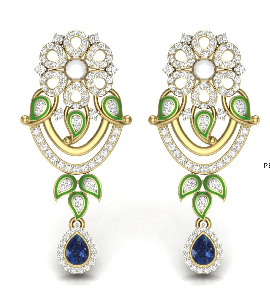 Printable 3D Jewelry design of Earrings with diamonds 3D Model .c4d .max .obj .3ds .fbx .stl .blend 