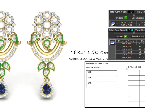 Printable 3D Jewelry design of Earrings with diamonds 3D Модель