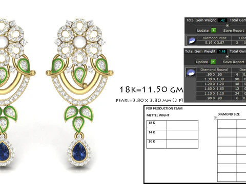 Printable 3D Jewelry design of Earrings with diamonds 3D Model