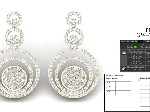 Printable 3D Jewelry design of Earrings with diamonds 3D Model