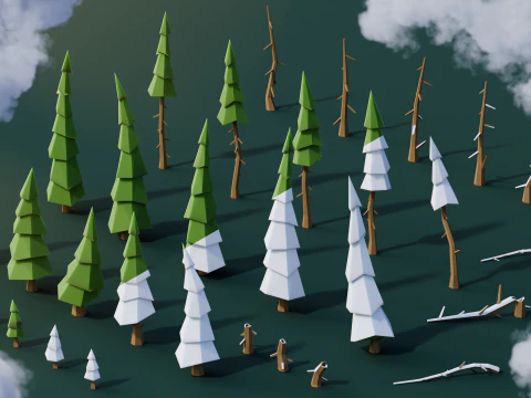 Low Poly Pines 3D Model