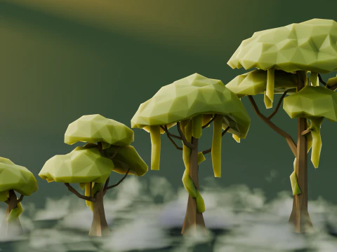 Arbres des marais Low Poly Modèle 3D