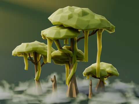 Low Poly Swamp Trees 3D Model