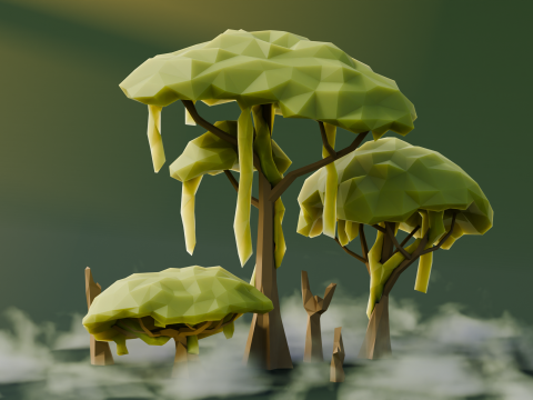 Low Poly Swamp Trees 3D Model