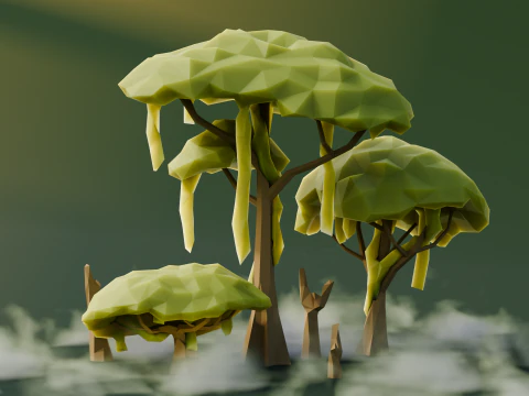 Arbres des marais Low Poly Modèle 3D