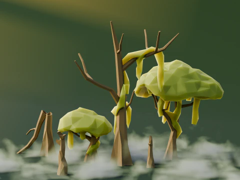 Arbres des marais Low Poly Modèle 3D