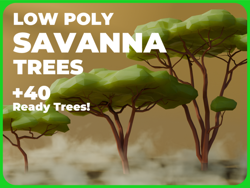 Low Poly Savanna Trees 3D Модель .c4d .max .obj .3ds .fbx .stl .blend