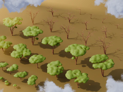 Low Poly Savanna Trees 3D Model