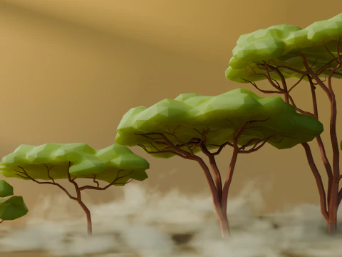 Low Poly Savanna Trees 3D Model