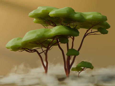 Low Poly Savanna Trees 3D Model