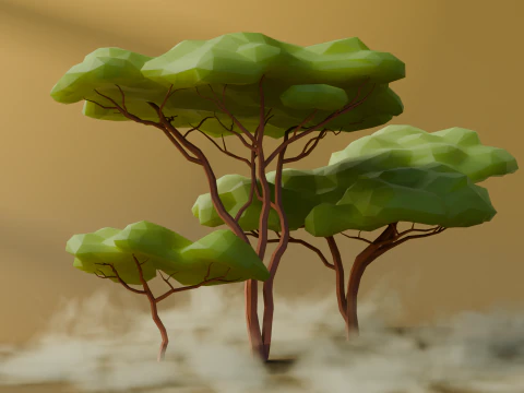 Low Poly Savanna Trees 3D Model