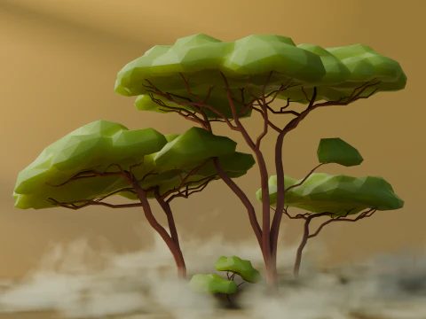 Low Poly Savanna Trees 3D Model
