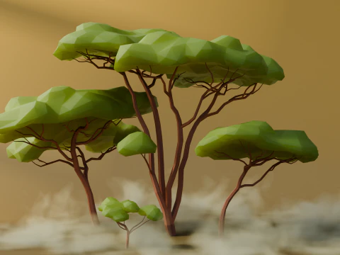 Low Poly Savanna Trees 3D Model
