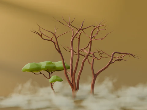 Low Poly Savanna Trees 3D Model