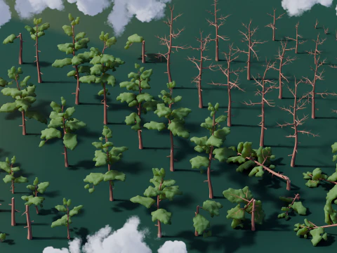 Low Poly Mountain Trees 3D Model