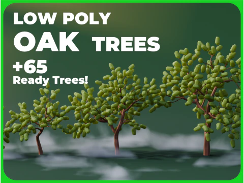 Low Poly Oak Trees 3D Model