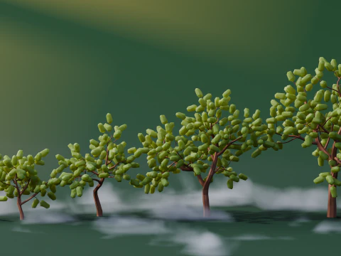 Low Poly Oak Trees 3D Model