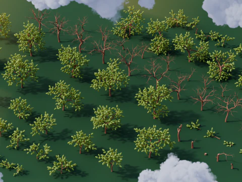 Low Poly Oak Trees 3D Model