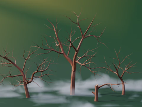 Low Poly Oak Trees 3D Model